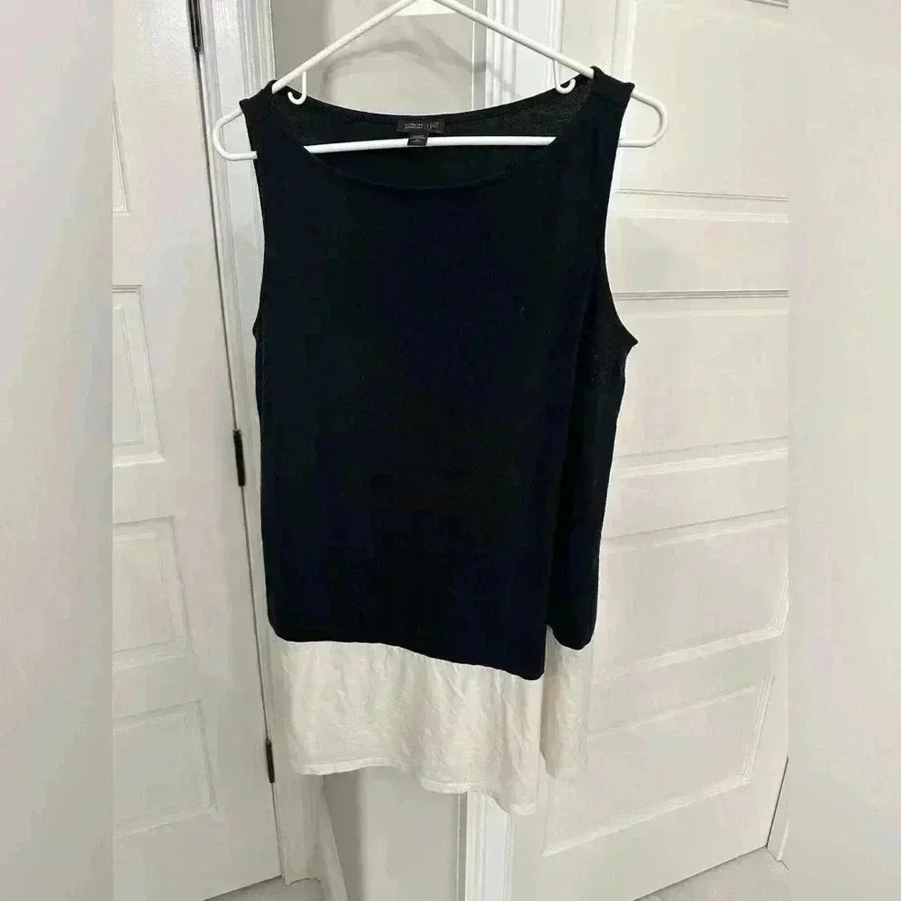 J Jill Wearever Women’s Wrap Sleeveless Tunic Top Black Off-white Petite XS
